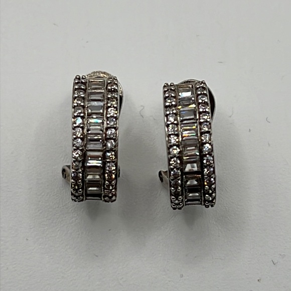 CHANNEL SET BAGUETTE AND SMALL ROUND CZ SET IN STERLING SILVER EARRINGS - Picture 2 of 7
